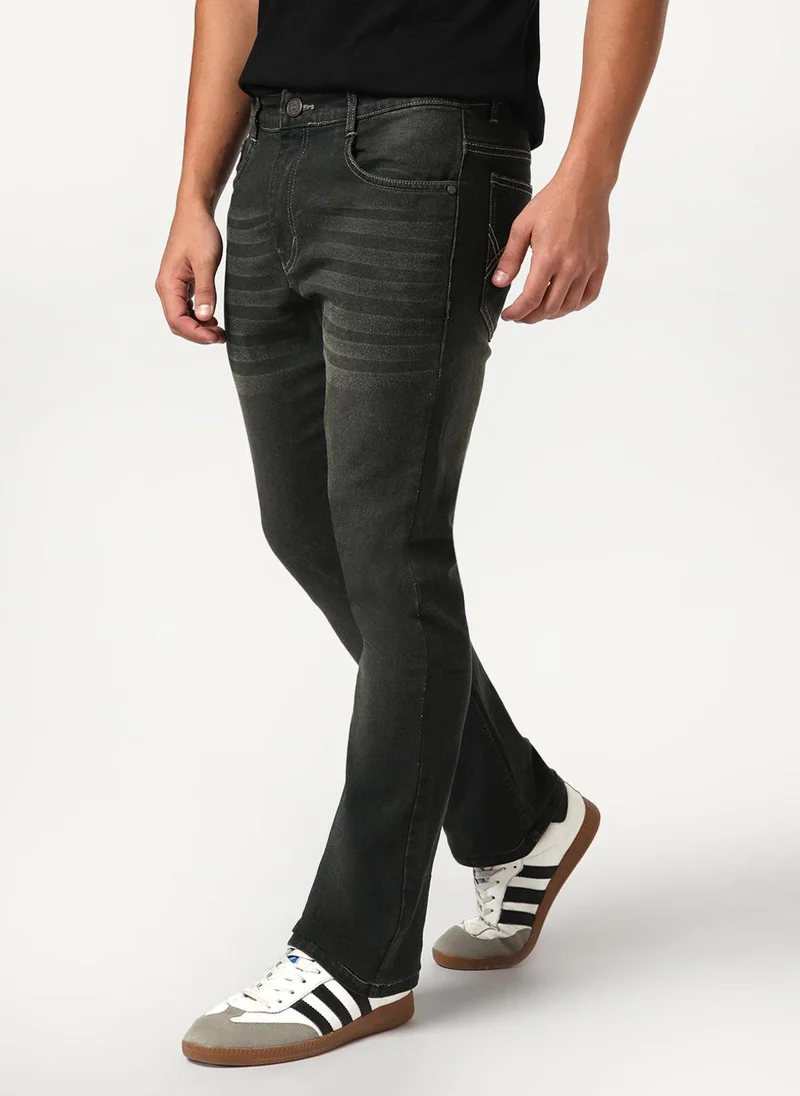 أوربانو فاشن Urbano Fashion Men's Dark Grey Bootcut Fit Mid Rise Heavy Washed Jeans Stretchable